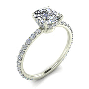 Solitaire Sofia bague diamant coussin et diamants ronds 2.25 carats or blanc